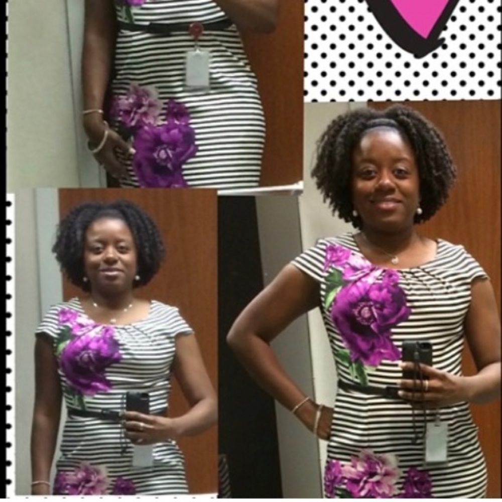 Flower Black and white striped dress